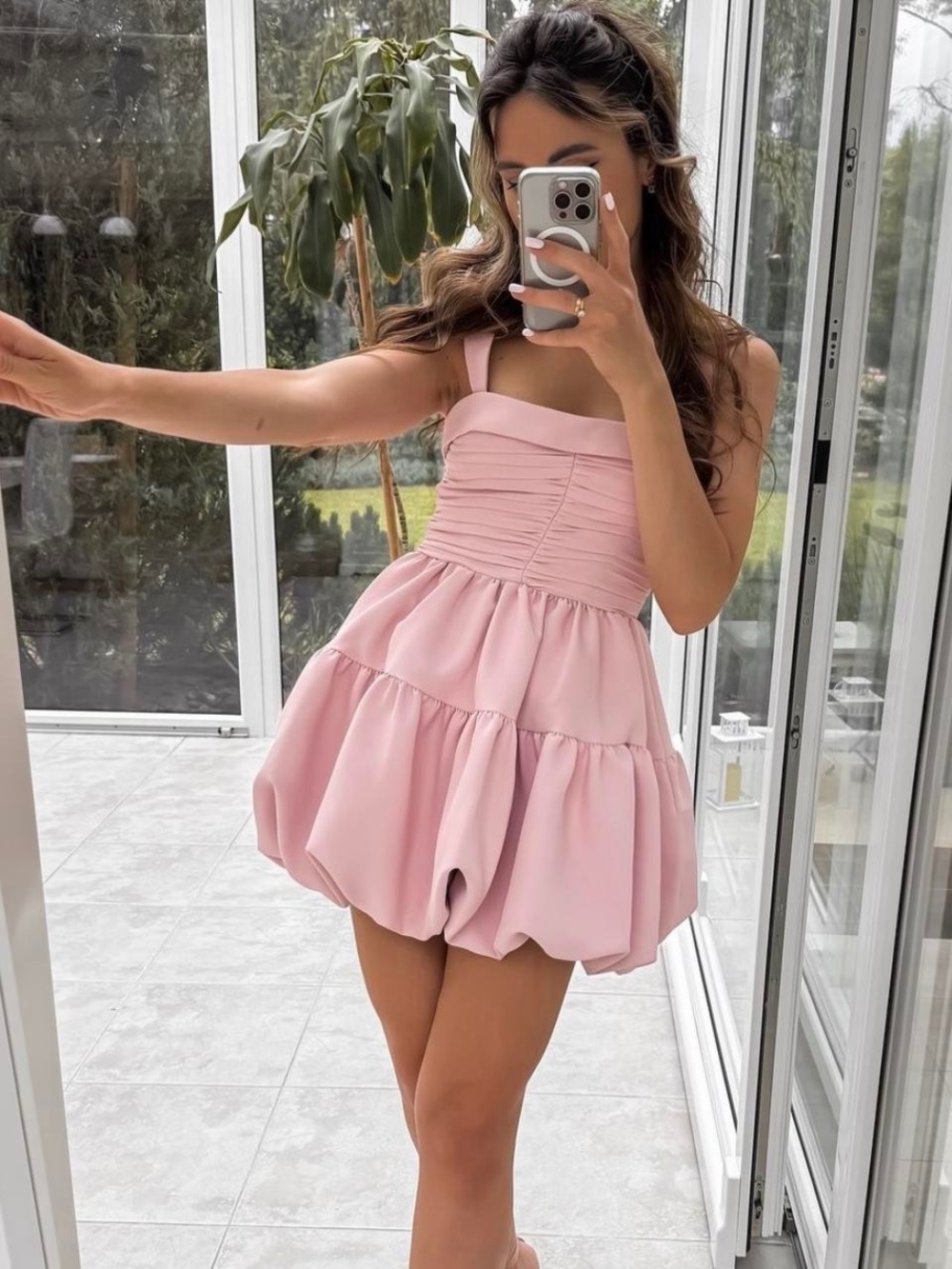 NWT Zara Soft Pink Bubble Hem Mini Dress Draped Balloon Babydoll Coquette XS